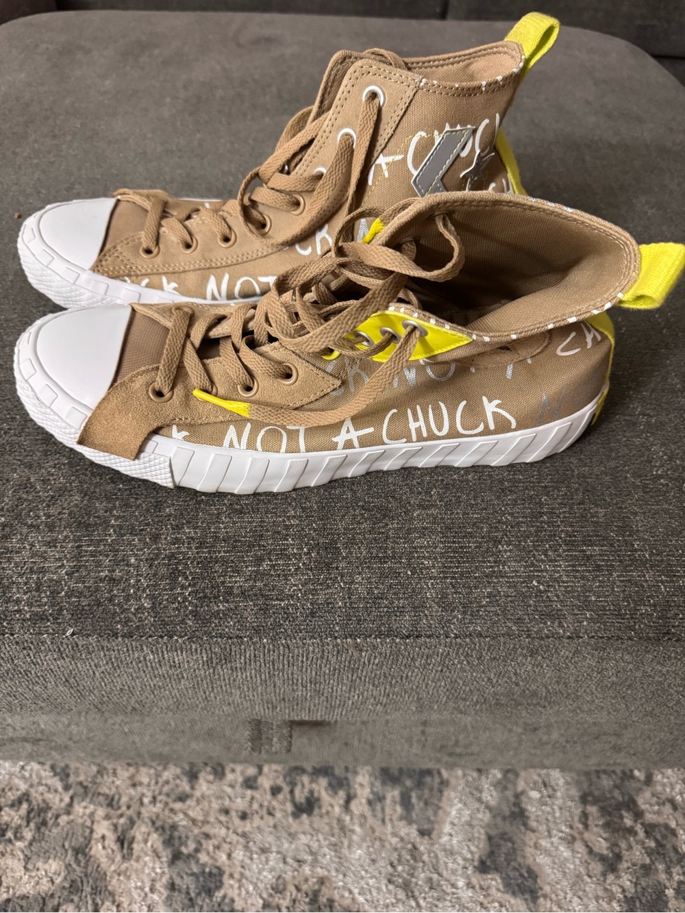 Converse Tan Canvas High-Top Sneakers with Yellow Accents